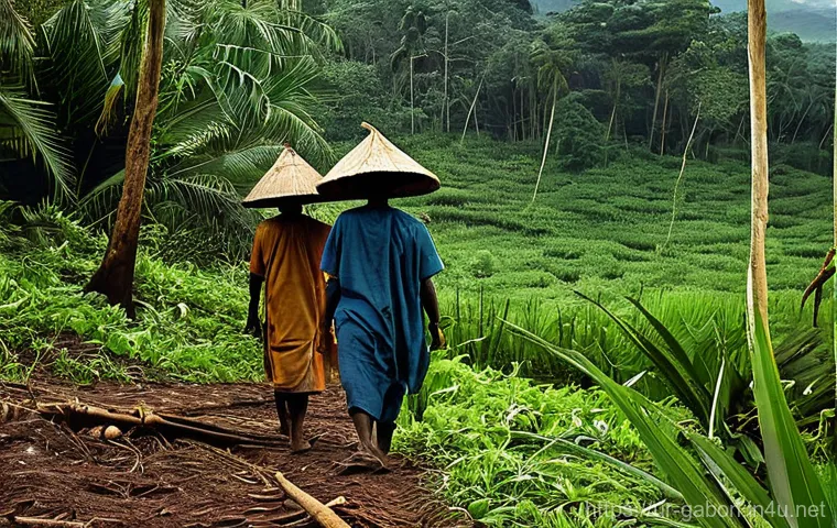 가봉 독립 과정 - **Prompt 1: Colonial Gabon - Resource Extraction and Resilience**
    "A historical depiction of Gab...